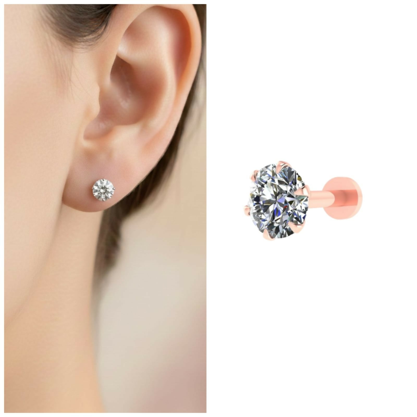 Rose Plated AD Solitaire Flat Back Stud Earrings...