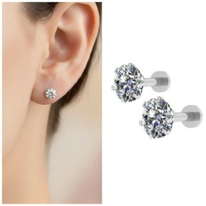 Round AD Solitaire Stud Earrings – Comfortable Flat...