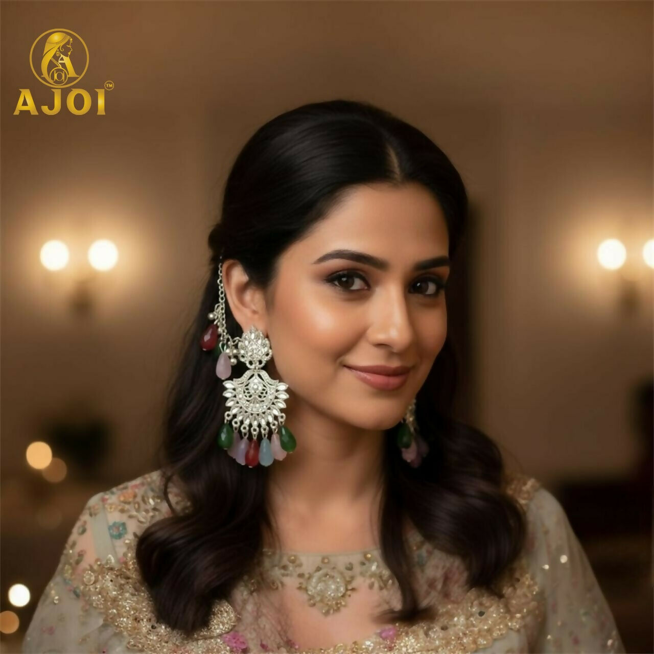 Kansar Earrings – Silver-Plated Floral Design with Multic... - Image 2