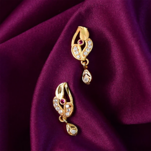 Gold Finish Earrings with Red Stone & Crystal...