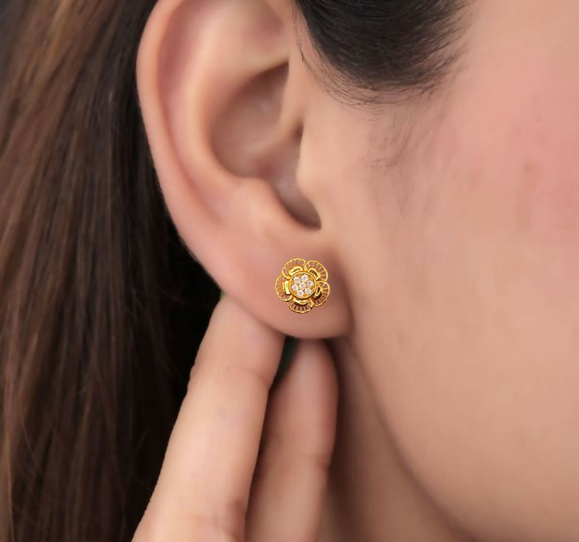 Gold-Plated Layered Flower Stud Earrings – Elegant Daily... - Image 2