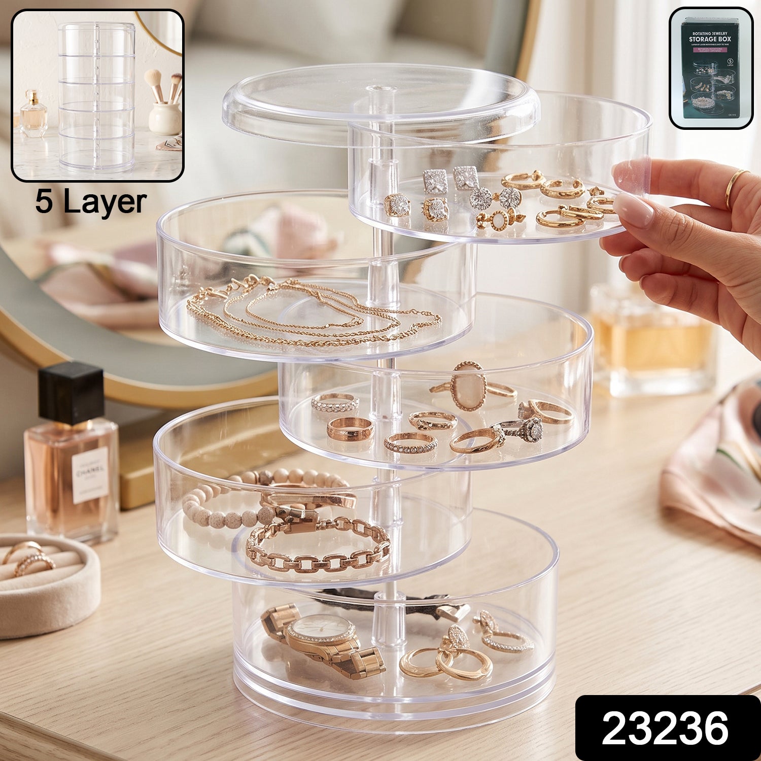 5 Layer Rotating Jewelry Storage Box Organizer for...