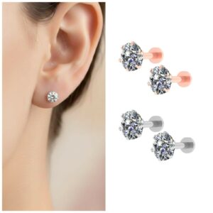 Silver Plated Solitaire Stud Earrings – Flat Back...