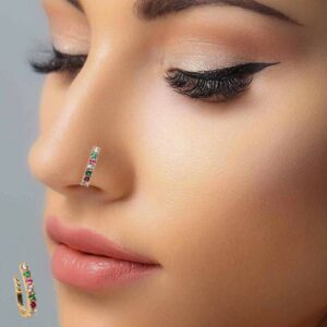 Gold-Plated Multi-Color Stone Nose Ring Clip – Non-Pierci…