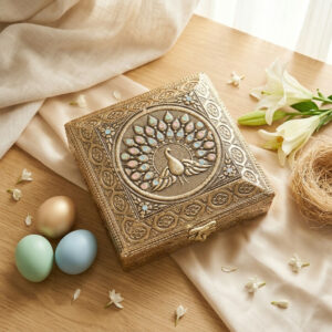 Handcrafted Brass Peacocks Jewellery Box – Elegant Storag...