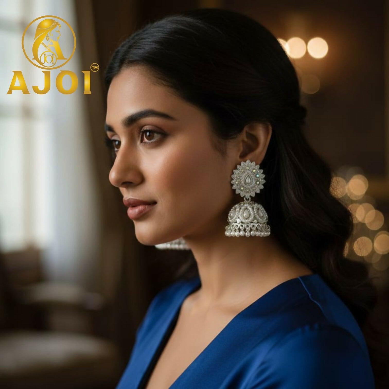 Pearl Jhumka Earrings – Elegant Floral Design - Image 2