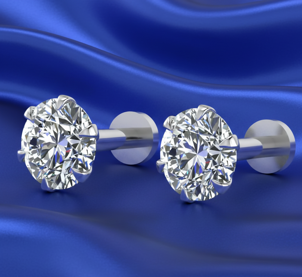 Round AD Solitaire Stud Earrings – Comfortable Flat... - Image 2