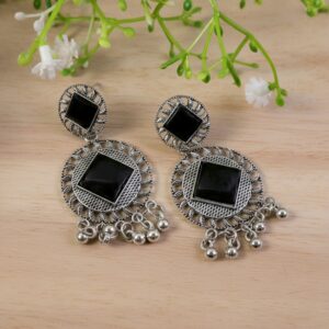 Oxidized Silver Earrings – Vintage Charm Black Stone...