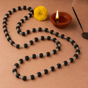 Kalungi Mala – Elegant 54-Bean Black & Silver Spiritual Necklace