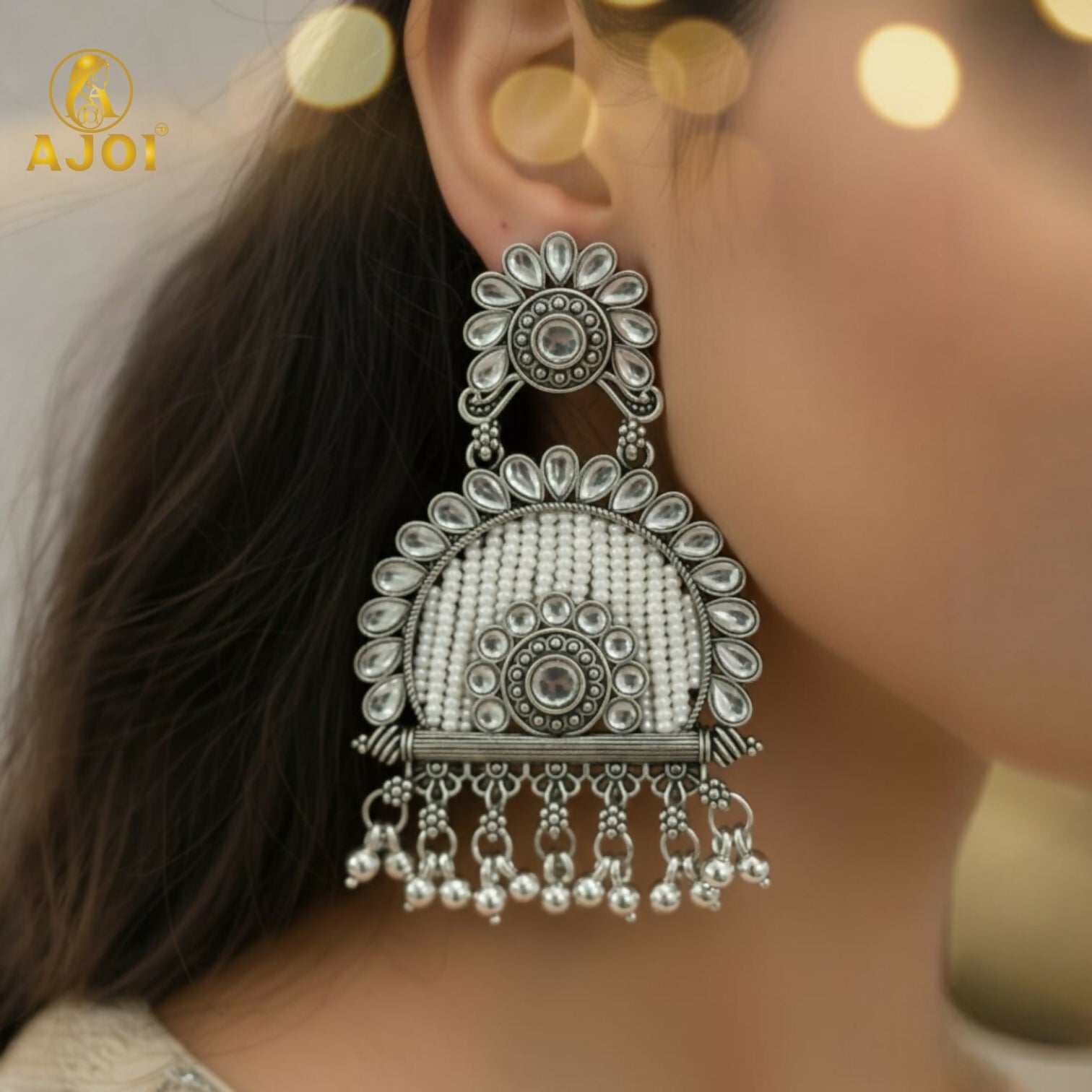 Oxidized Silver Jeco Chandbali Earrings – Elegant Traditi... - Image 2