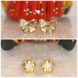 Gold Diamond Stud Earrings – Butterfly & Flower...