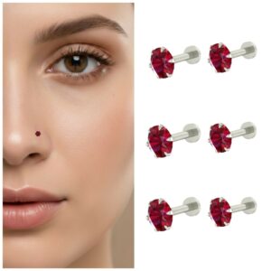 Red Crystal Nosepin Studs – Silver Plated Combo…