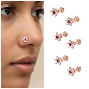 Rose Gold Nosepin Studs – Floral Design with…