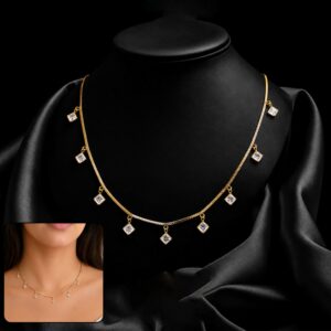 Gold Chain Multi Square Drop Necklace – Elegant & Luxurious Jewelry