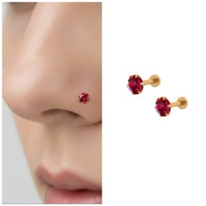 Red Gemstone Nosepin Studs – Gold Plated Dainty…
