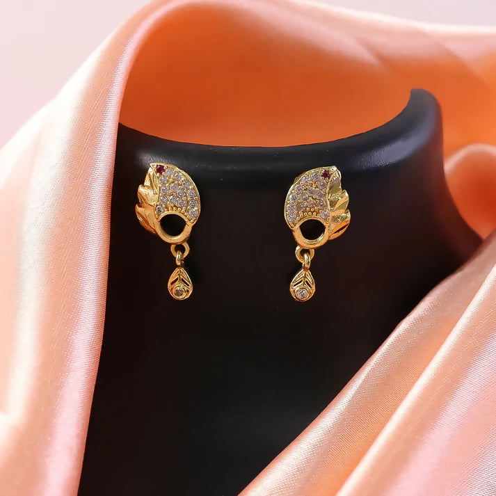 Gold Finish Leaf Pattern Stud Earrings – Elegant...
