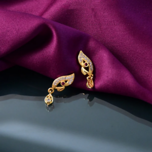 Gold Leaf Pattern Earrings – Elegant Stone Work...