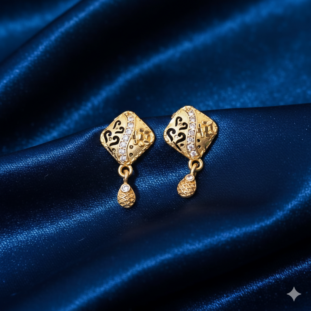 Gold Plated Rhombus Drop Earrings – Intricate Filigree...