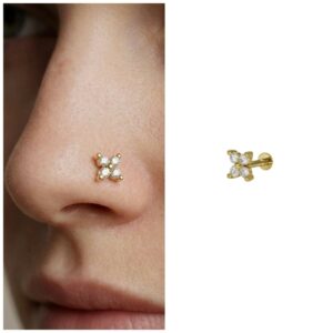 Gold Plated AD Flower Nosepin with Flat Back…