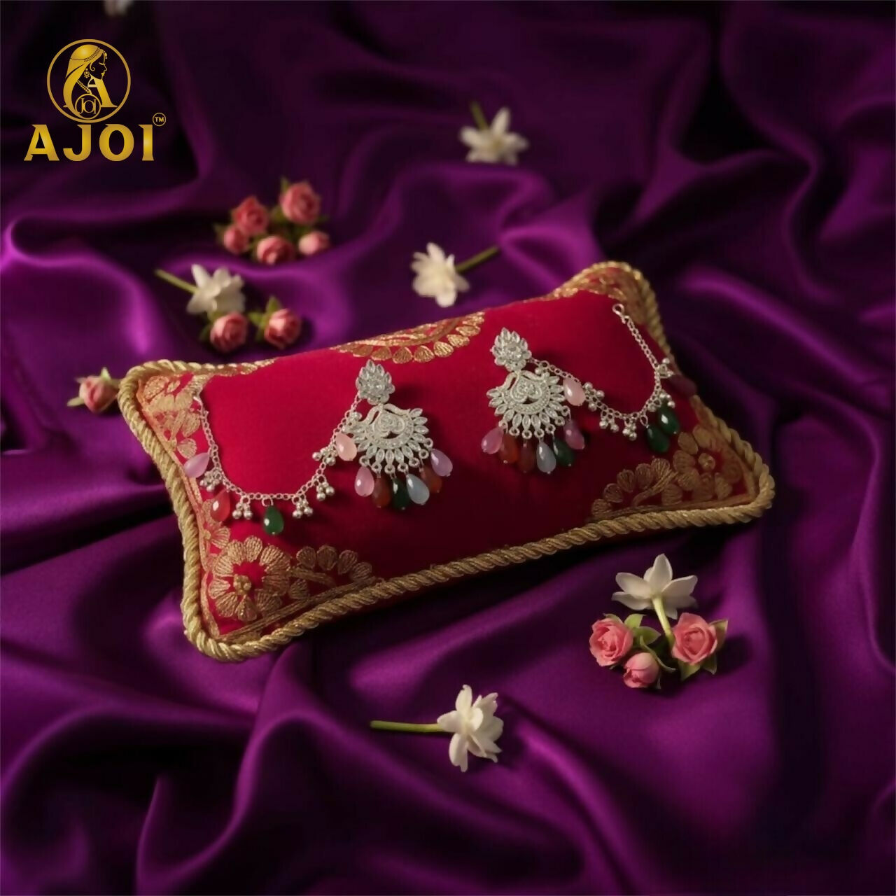 Kansar Earrings – Silver-Plated Floral Design with Multic...