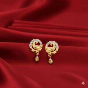 Peacock Gold Stud Earrings – Elegant 22K Gold...