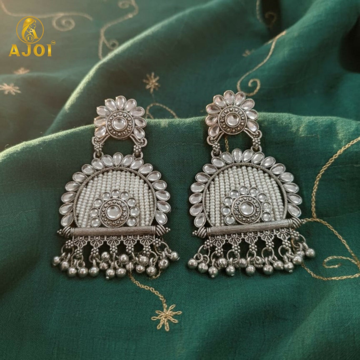 Oxidized Silver Jeco Chandbali Earrings – Elegant Traditi...