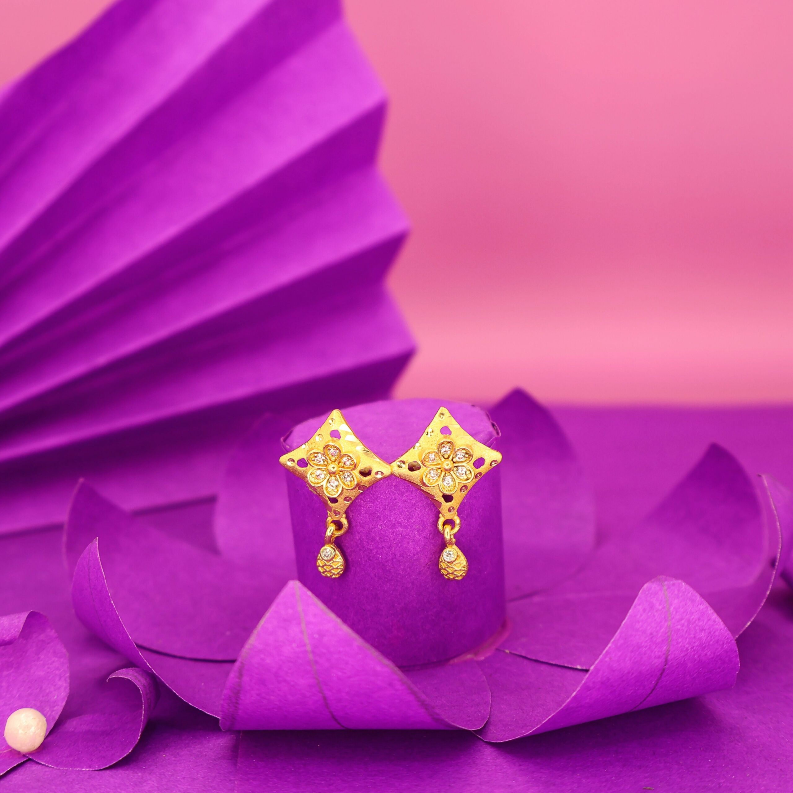 Rose Gold Flower Dangle Stud Earrings – Elegant... - Image 2