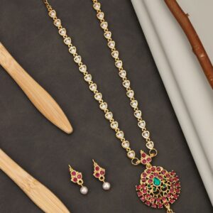 Gold-Tone Floral Choker Necklace with Pearl Drops