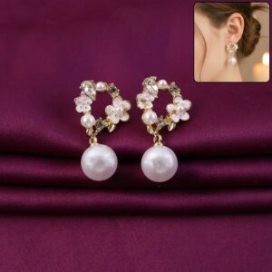 Rose Pearl Stud Earrings – Elegant Gold Floral...
