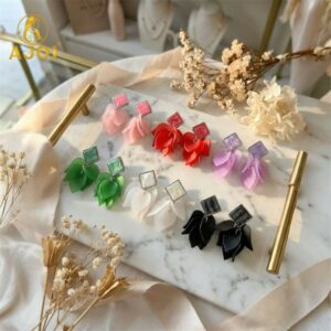 Acrylic Petal Drop Earrings – Lightweight Multicolor Pack...